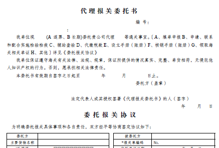 報(bào)關(guān)委托書(模板)